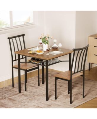 Dining Table Set for 2, Kitchen Table and Chairs with Wine Rack, 3Pcs Square Dining Room Table Set for Small Space, Apartment