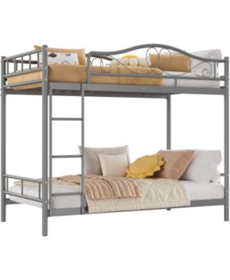 Twin Over Twin Metal Bunk Bed, Heavy Duty with Safety Guardrail & Ladder, 400 Lbs Capacity, Noise-Free