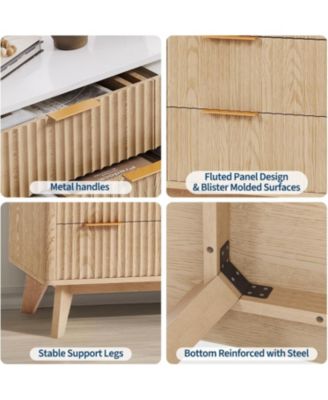 54" Wide 9 Drawer Dresser,Wooden Chest of Drawers with Fluted Wave Pattern, Metal Handles, Modern TV Stand Dresser