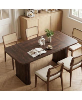 62" Large Dining Table, Set for 6-8 People, Kitchen Dining Table with Grille Design, Suitable for Dining, Home, Office, Living