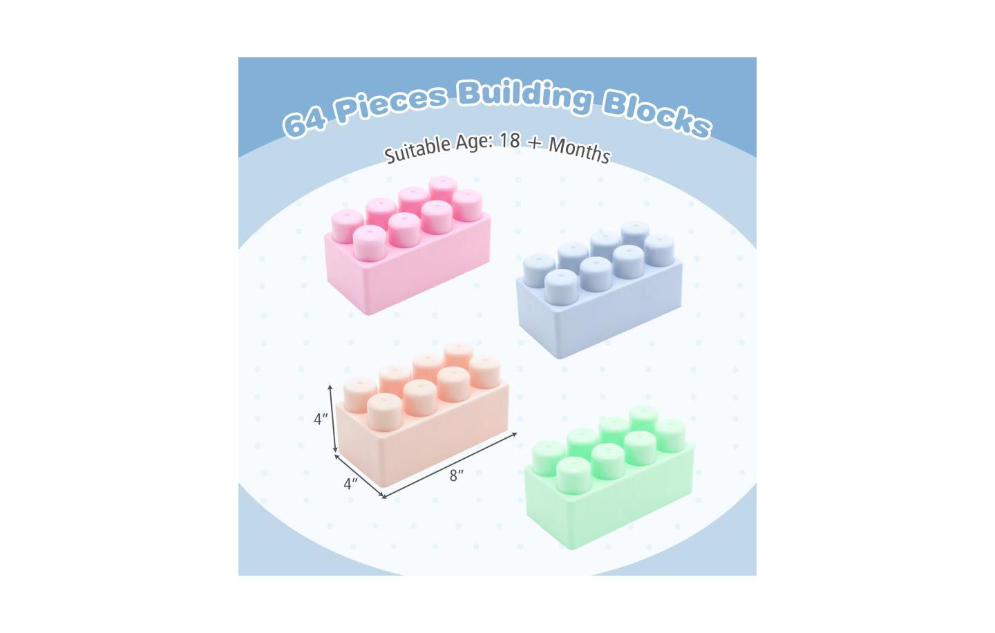 Детские конструкторы Slickblue Educational BPA-Free Building Blocks 64-Piece Set, Ages 18+ Months, цвет: Разноцветный — фото 3
