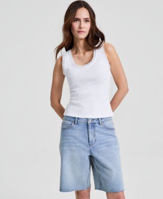 Women's Crocheted-Trim Ribbed Tank Top
