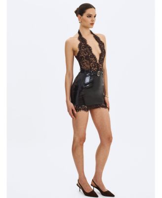 Women's Faris Mahogany Plunging Halter Belted Mini Dress