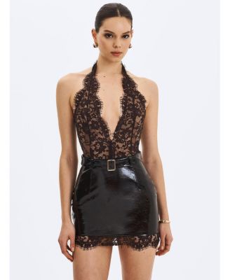 Women's Faris Mahogany Plunging Halter Belted Mini Dress