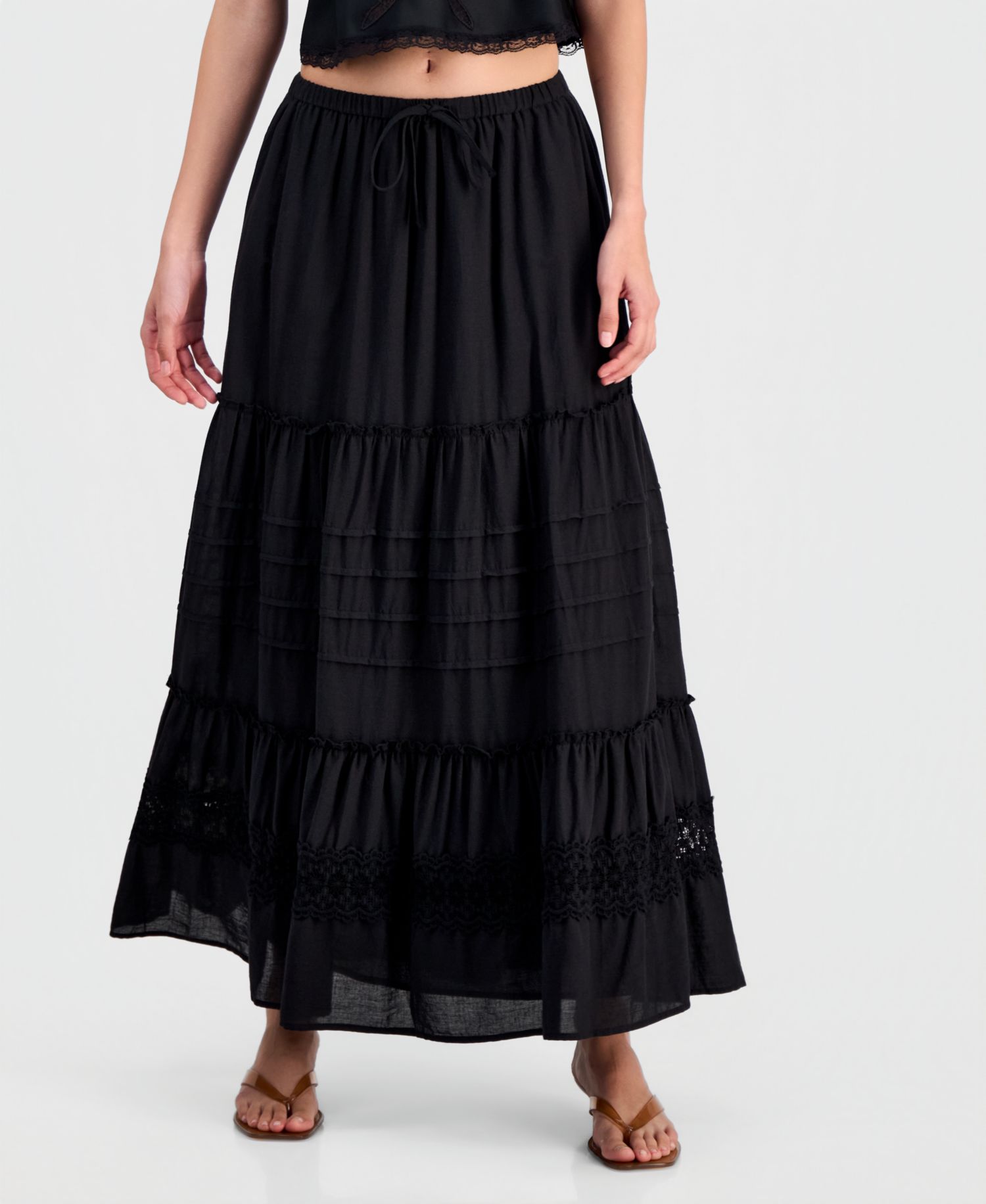 Women's Cotton Tiered Tie-Waist Maxi Skirt