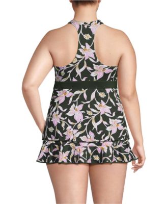 Plus Size V-Neck Racerback Flutter Tankini Top