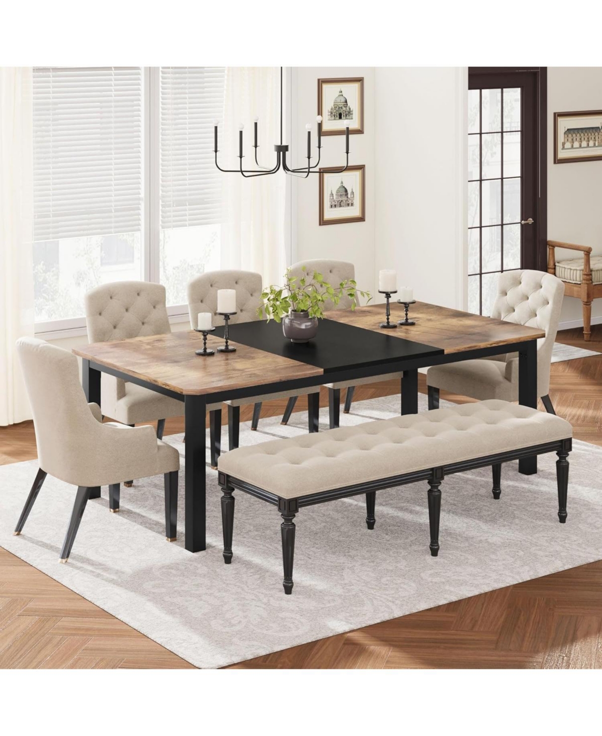 Draft - gaomon Industrial Long Dining Table for 6–8 People, 78.7 Inch Wooden Kitchen with Sturdy Metal Frame