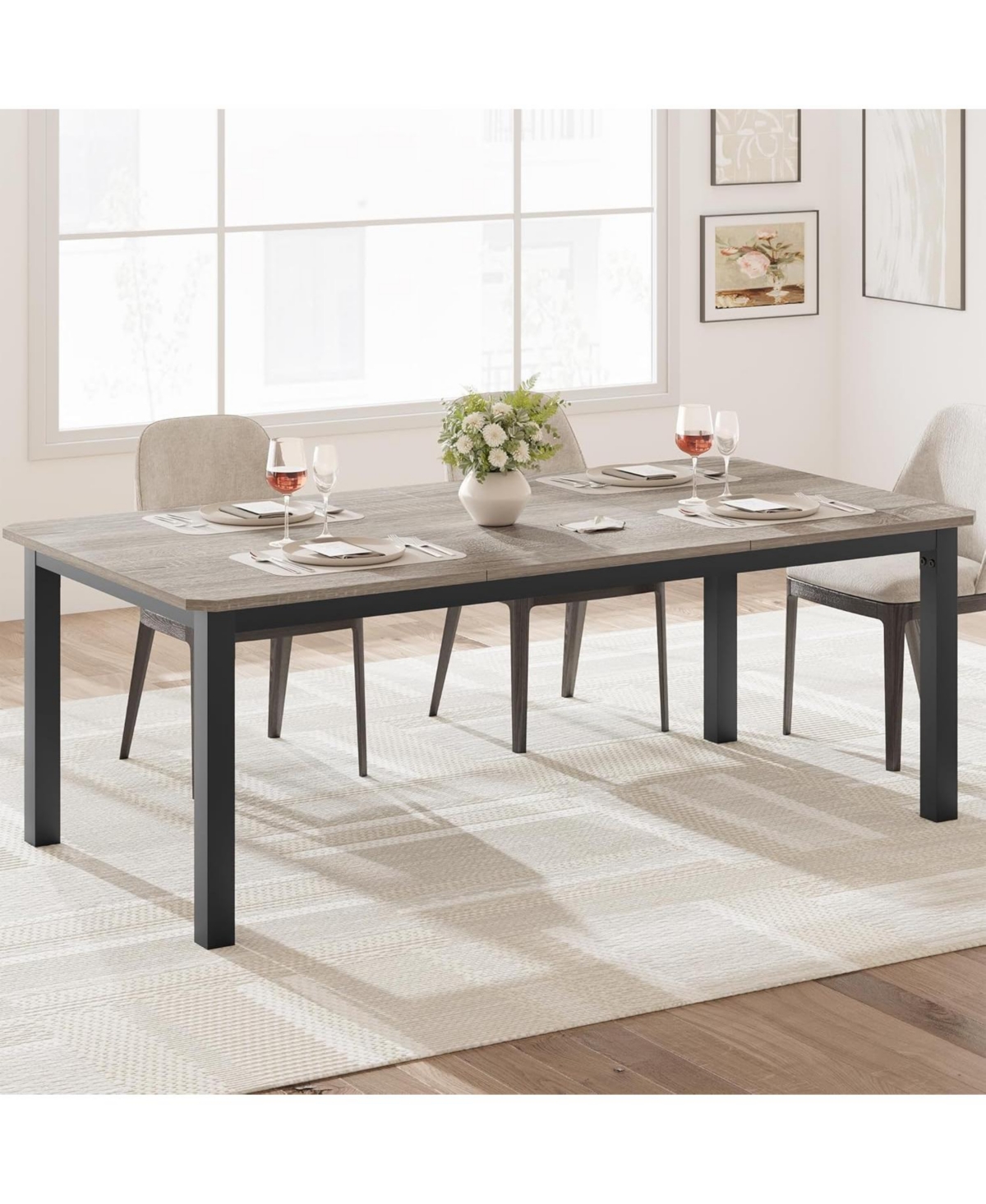 gaomon Industrial Long Dining Table for 6–8 People, 78.7 Inch Wooden Kitchen Table with Sturdy Metal Frame