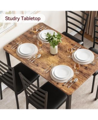 5-Piece Dining Table Set for 4, Modern Rectangle Kitchen Table with Upholstered Chairs