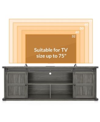 Farmhouse TV Stand for 75 Inch TV, Entertainment Center with Storage Cabinets and Sliding Barn Doors
