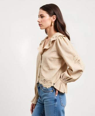 Women's Florence Embroidered Ruffle Collar Puff Sleeve Blouse