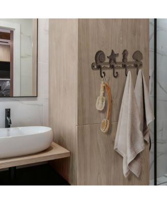 Seaside Decorative Coat Hook Rack with 4 Hooks - Rustic Cast Iron