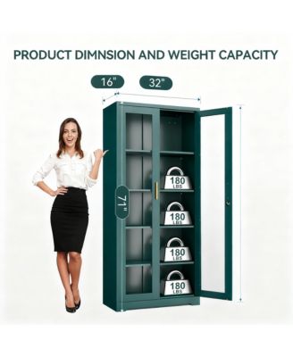 Tempered Glass Cabinet, Thickened Metal, Storage & Display, Safety Lock, Easy Assembly
