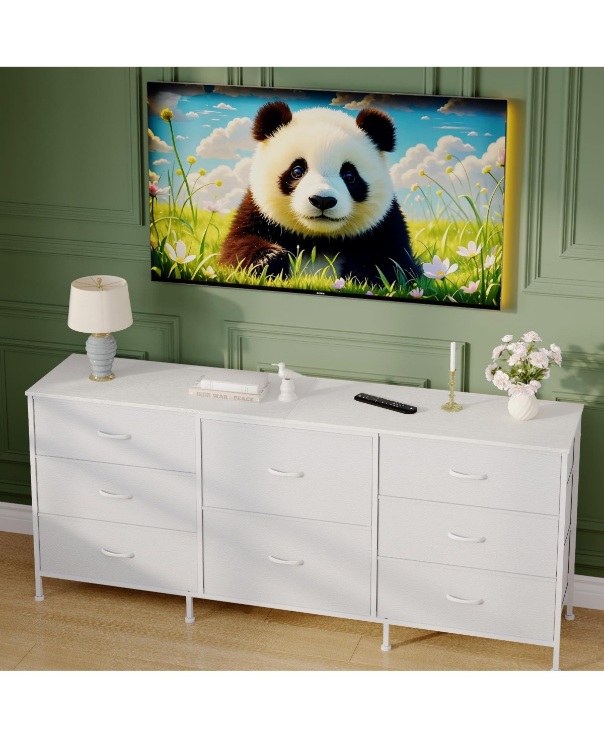 gaomon 8 Drawer Fabric Dresser Tv Stand with Wooden Top,Metal Frame Storage Chest,Wide Closet Organizer for Bedroom Living Room