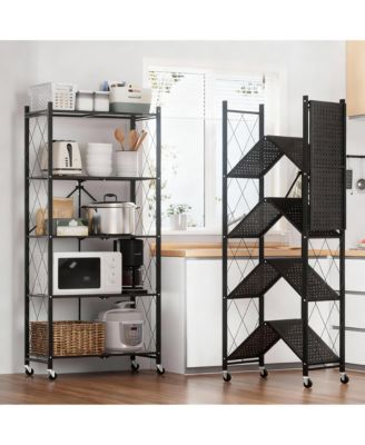 5-Tier Folding Metal Shelf, No Tools, 2 Modes, Heavy Duty