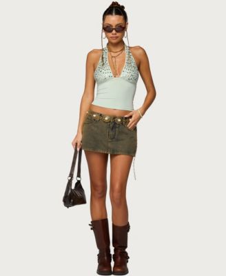 Women's Sequin Plunge Neck Halter Top