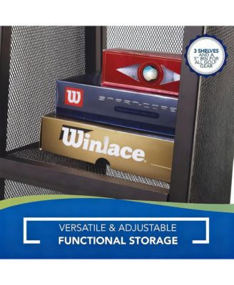 Heavy Duty Metal Golf Rack with 2 Bag Capacity, 3 Shelves & Adjustable Feet