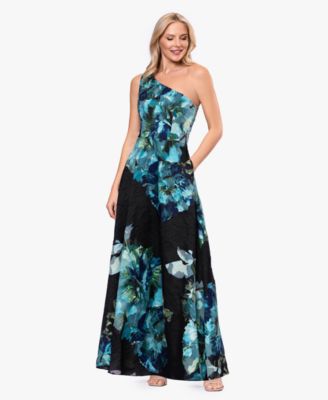 Petite Printed One-Shoulder Ball Gown Dress