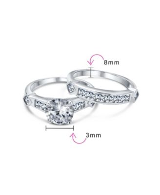 Classic CZ Art Deco 3CT Cubic Zirconia Promise Solitaire Ring Set & Band Sterling