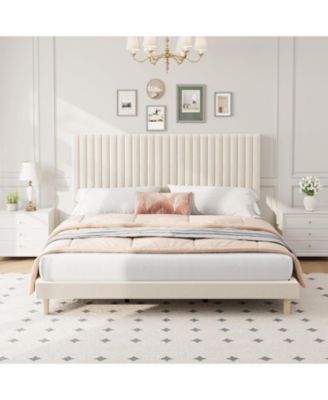 Wooden Platform Bed Frame with Storage Headboard & Raised Footboard, No Box Spring Needed