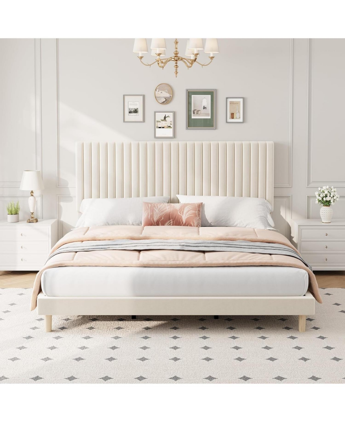 gaomon Wooden Platform Bed Frame with Storage Headboard & Raised Footboard