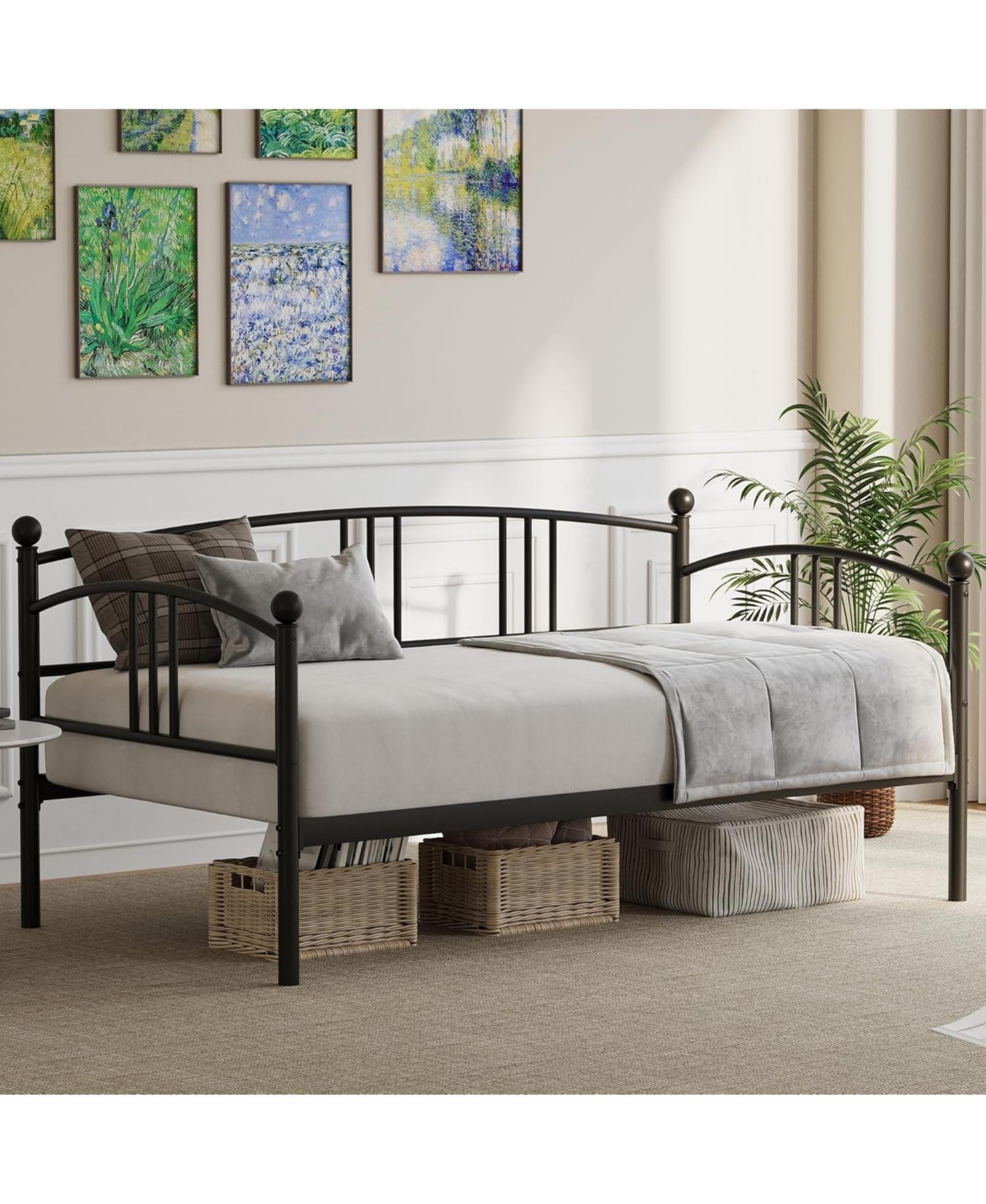 gaomon Twin Metal Daybed, Sofa Bed Frame with Arched Headboard, Guest Steel Slat Support, No Box Spring Required