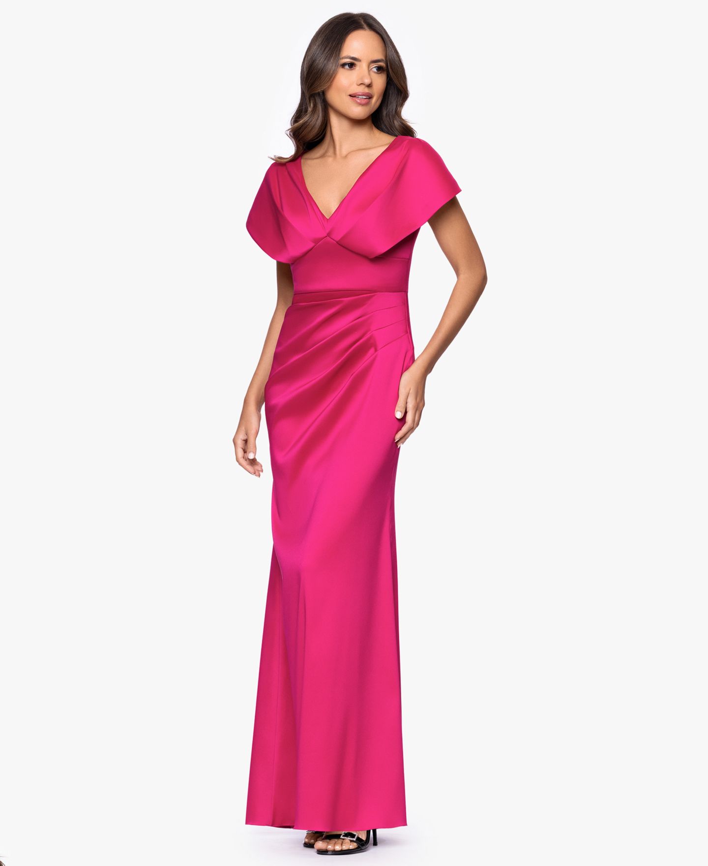 Женское платье Betsy & Adam Arcadia V-Neck Ball Gown, цвет: Вишнёвый — фото 2