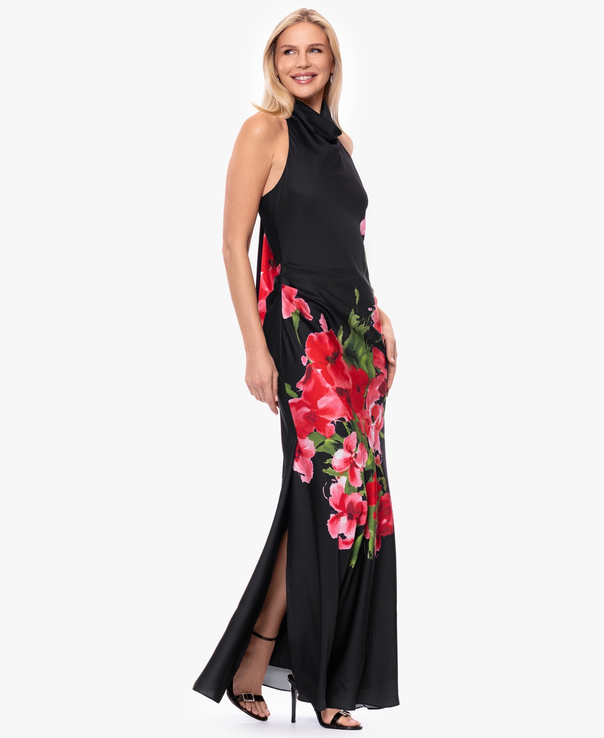 Betsy & Adam Women's Halter Floral Print Ball Gown