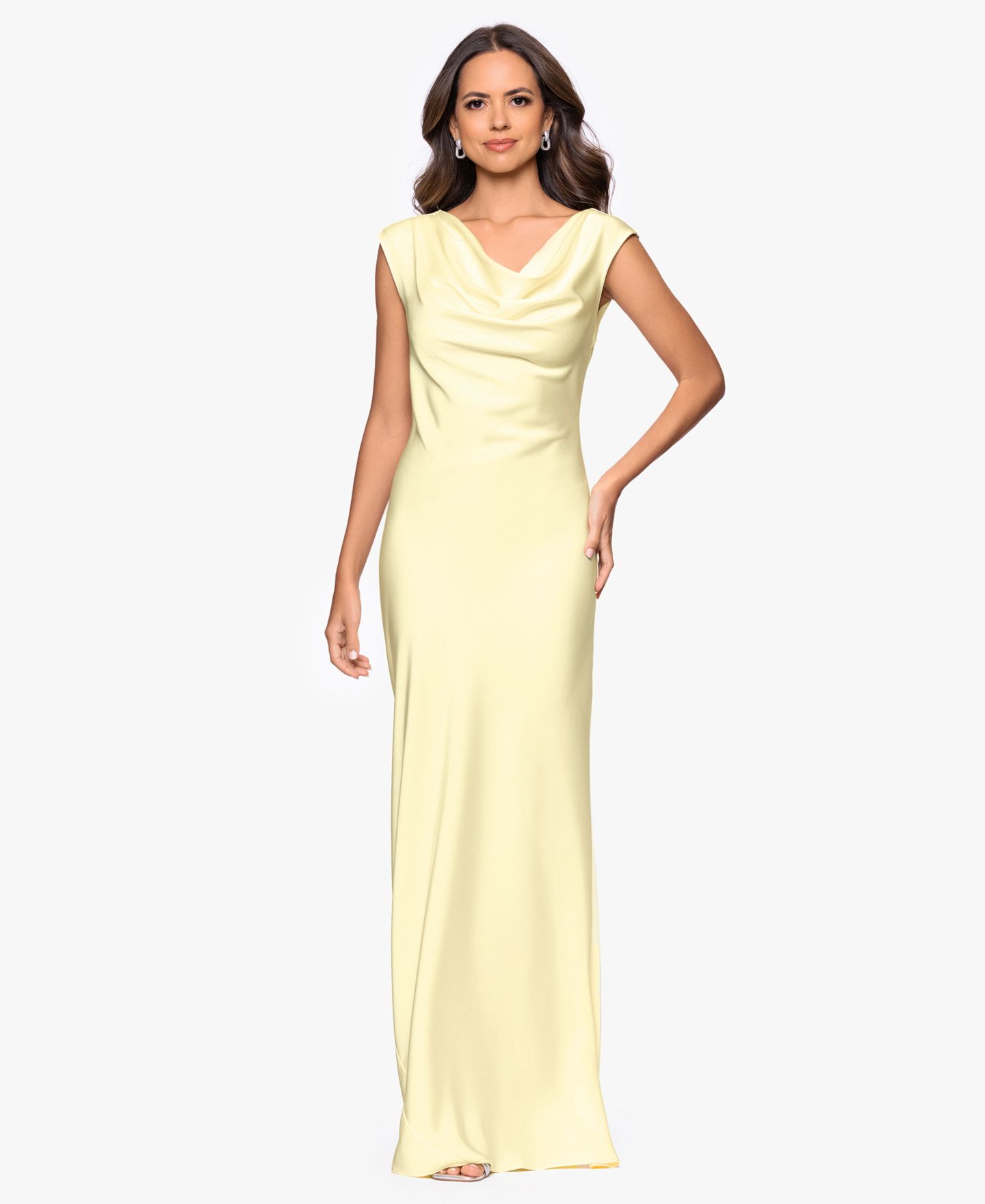 Женское платье Betsy & Adam Cowl Neck Ball Gown, цвет: Тёмно-синий — фото 1