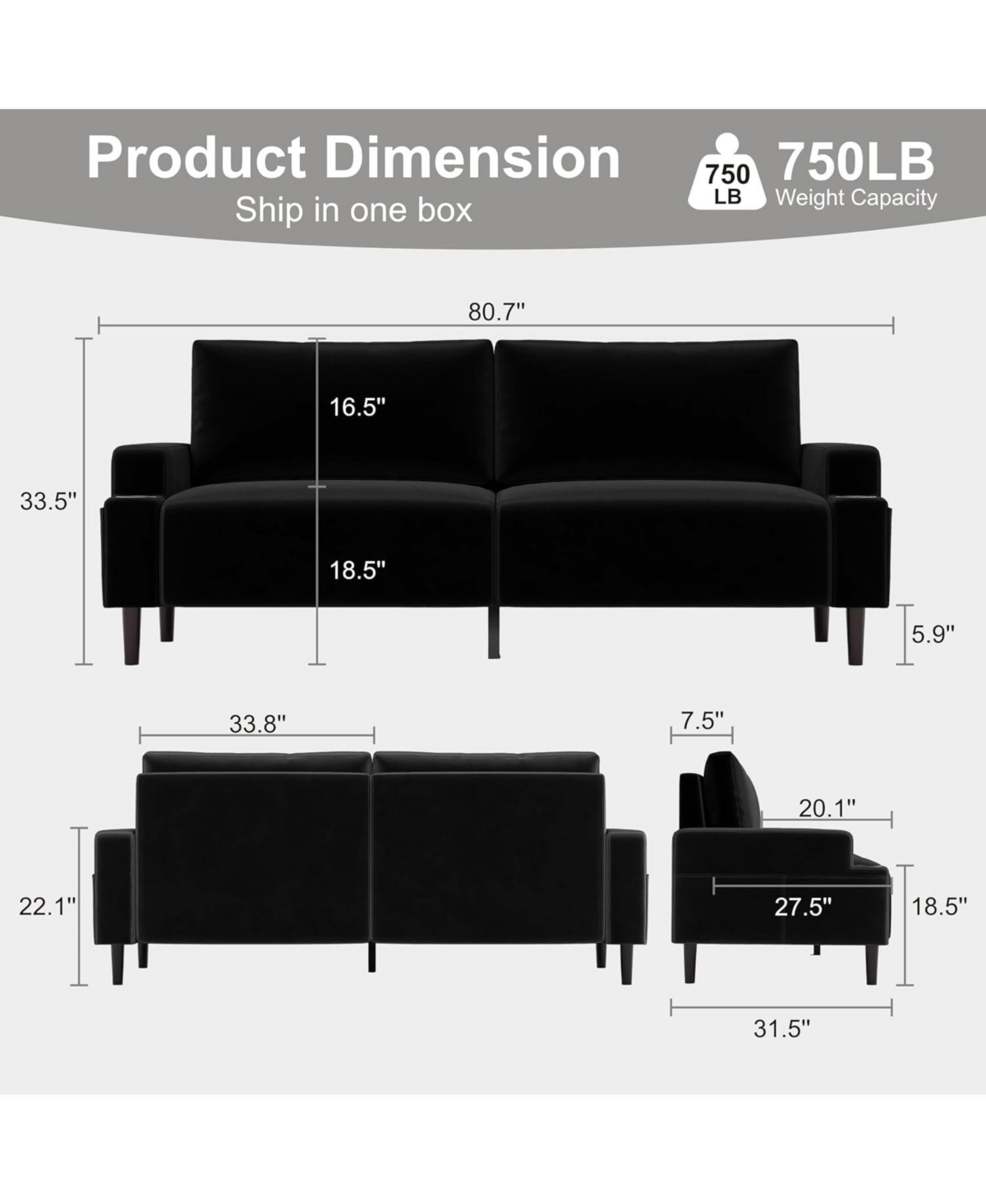 gaomon 80.7" Loveseat Sofa, Fabric Modern Sleeper Sofa Couch for Living Room, Sofa Cama, Solid Wood Frame, Easy to Install