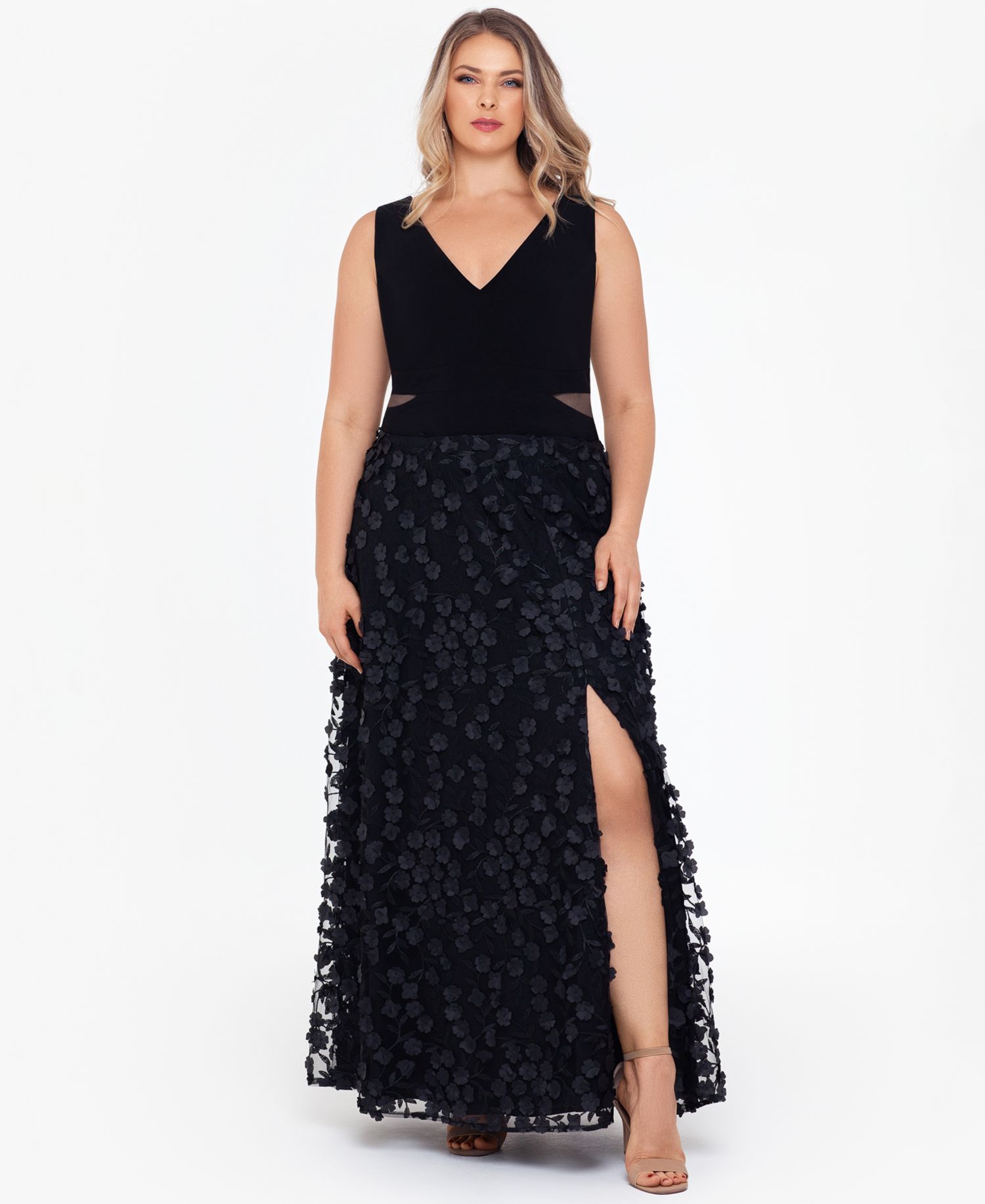 Plus Size V-Neck Sleeveless Ball Gown
