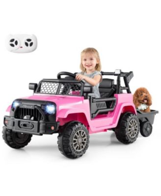 Kids 12V Ride On Car Truck with Trailer, Battery Powered Ride On Toy