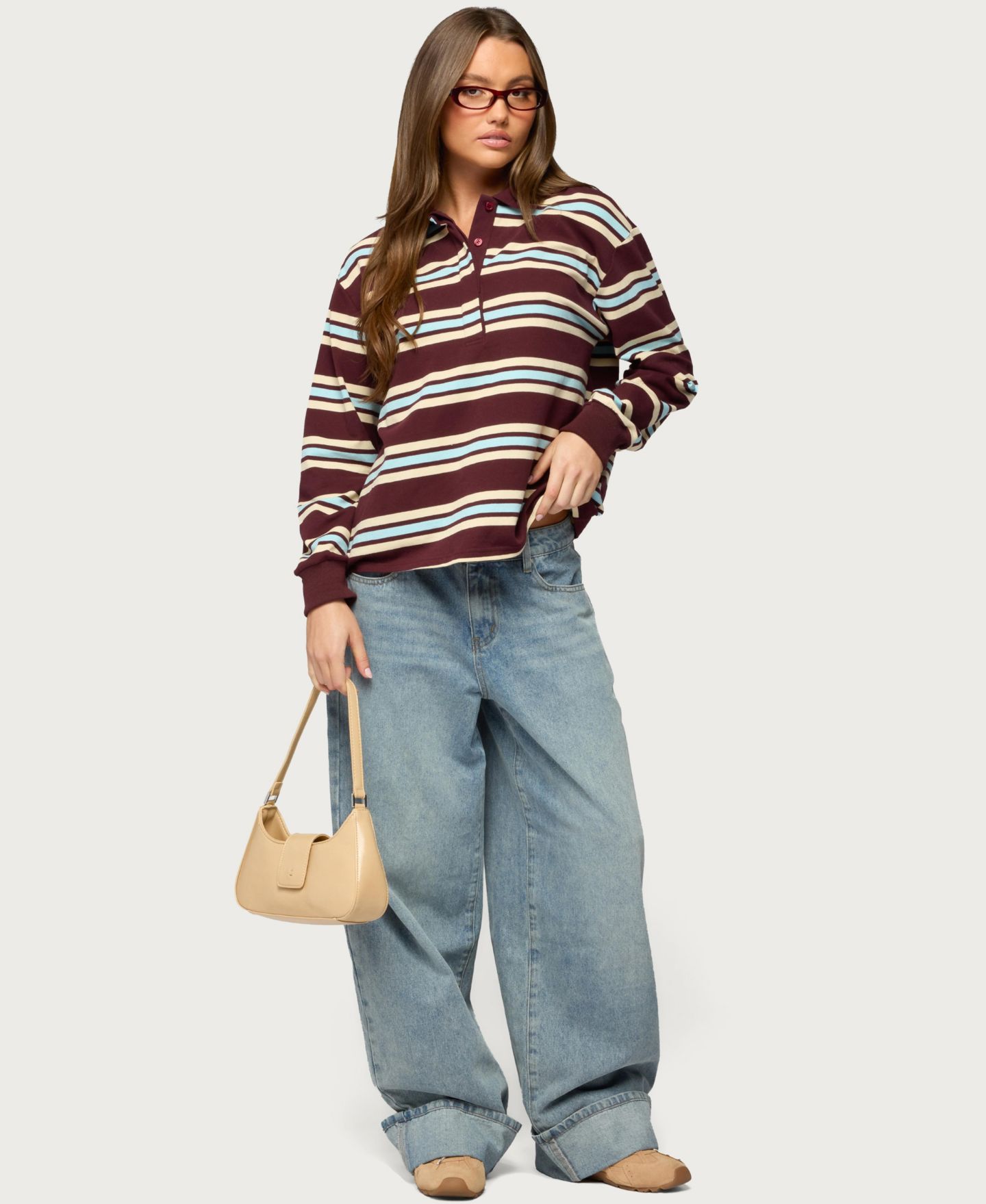 Женская рубашка Edikted Renya Striped Rugby, цвет: Бордовый — фото 5