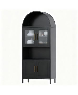 Metal Arched Kitchen Cabinet 4 Doors - Glass & Metal, Adjustable Shelves, Moisture-Proof