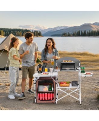 Outdoor 2-Tier Kitchen Cook Table with Zippered Bag, Portable Folding Table for BBQ, Party and Camping