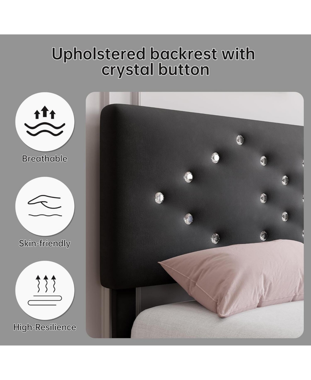 gaomon Upholstered Wooden Bed Frame with Headboard and Crystal Diamond Tufting, Easy Assembly Platform Bed
