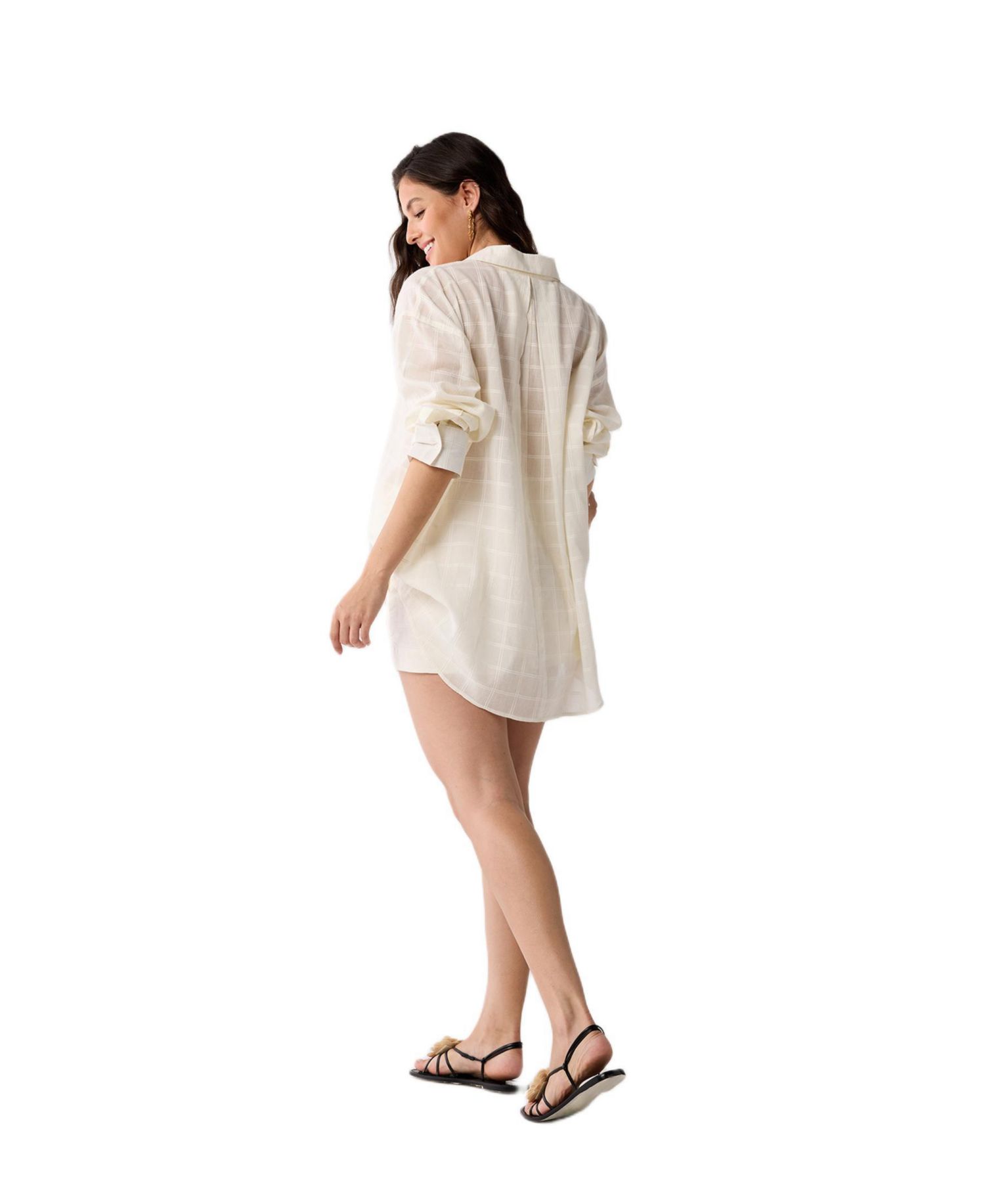 Women's Oversized Shirt Cover-up in Textured Checks