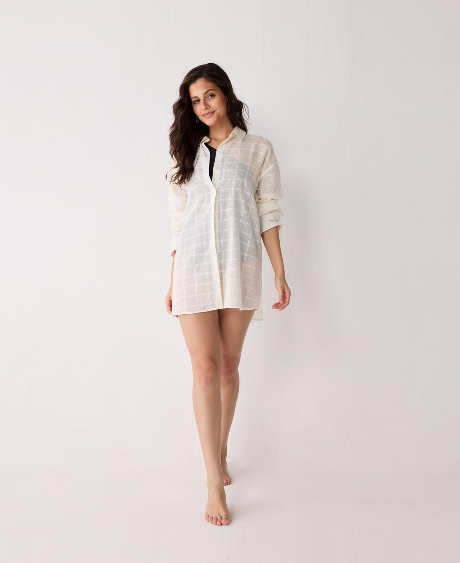 Women's Oversized Shirt Cover-up in Textured Checks