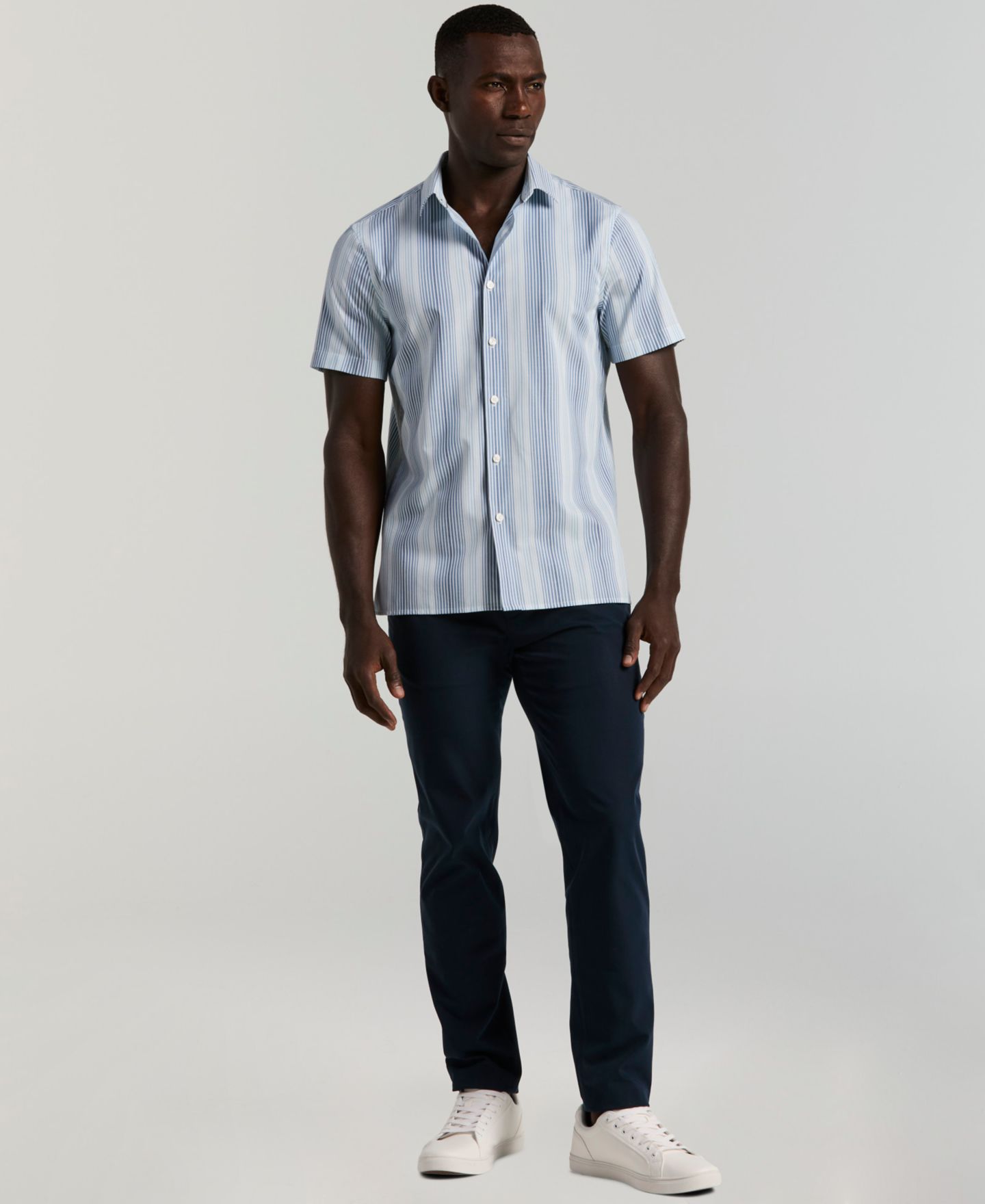 Мужская рубашка Perry Ellis Variegated Stripe Short-Sleeve, цвет: Синий — фото 2
