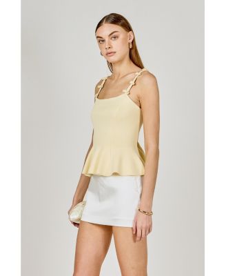 Women's Bow Accent Peplum Sleeveless Top