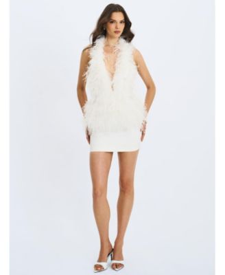 Women's Quisten Feathered Plunging Halter Mini Dress