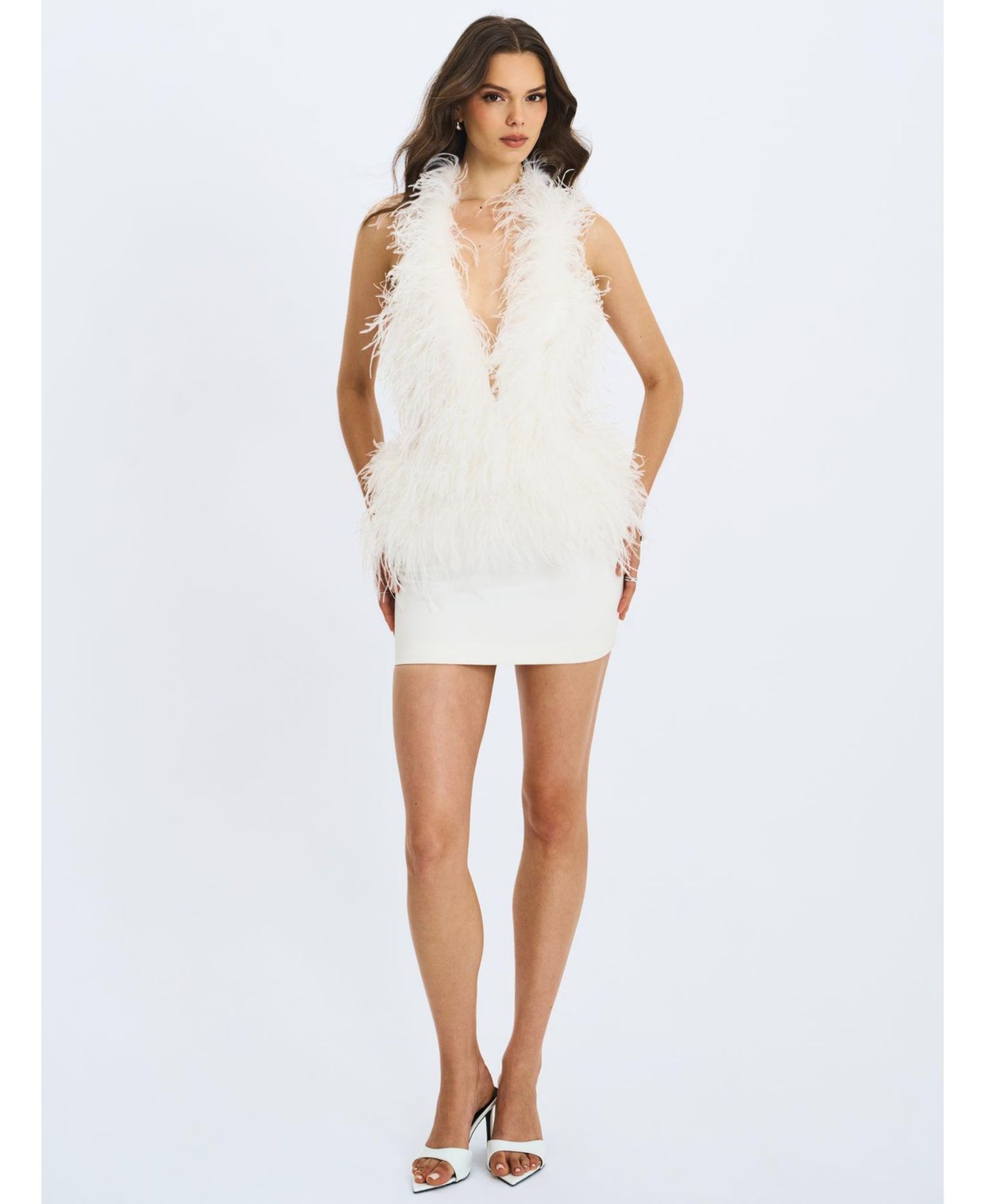 Women's Quisten Feathered Plunging Halter Mini Dress