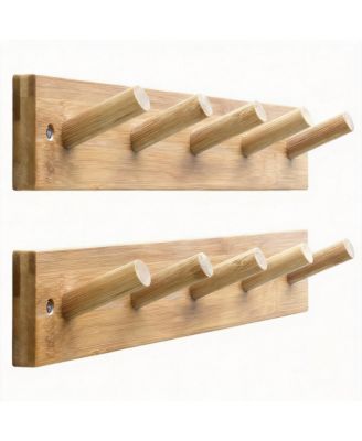 Bamboo 5-Peg Wall Rack for Coats, Hats, Towels