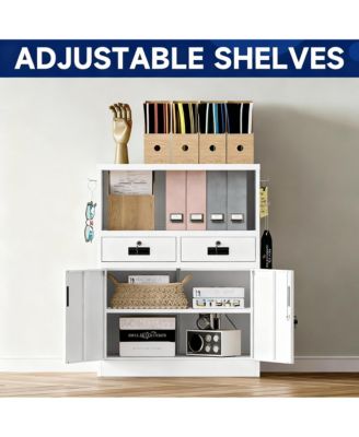 Heavy Duty Metal Cabinet with 2 Drawers & Locking Doors for Home, Office, Garage