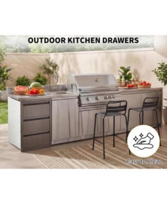 Outdoor Kitchen Drawers D Flush Mount Triple Drawers, Stainless Steel Drawer for Outdoor Kitchen Island