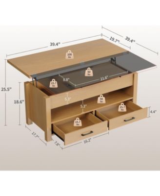 40" Coffee Table Lift Top, Multi-Function Convertible Coffee Table with Drawers and Hidden Compartment, Converts to Dining Table for Living
