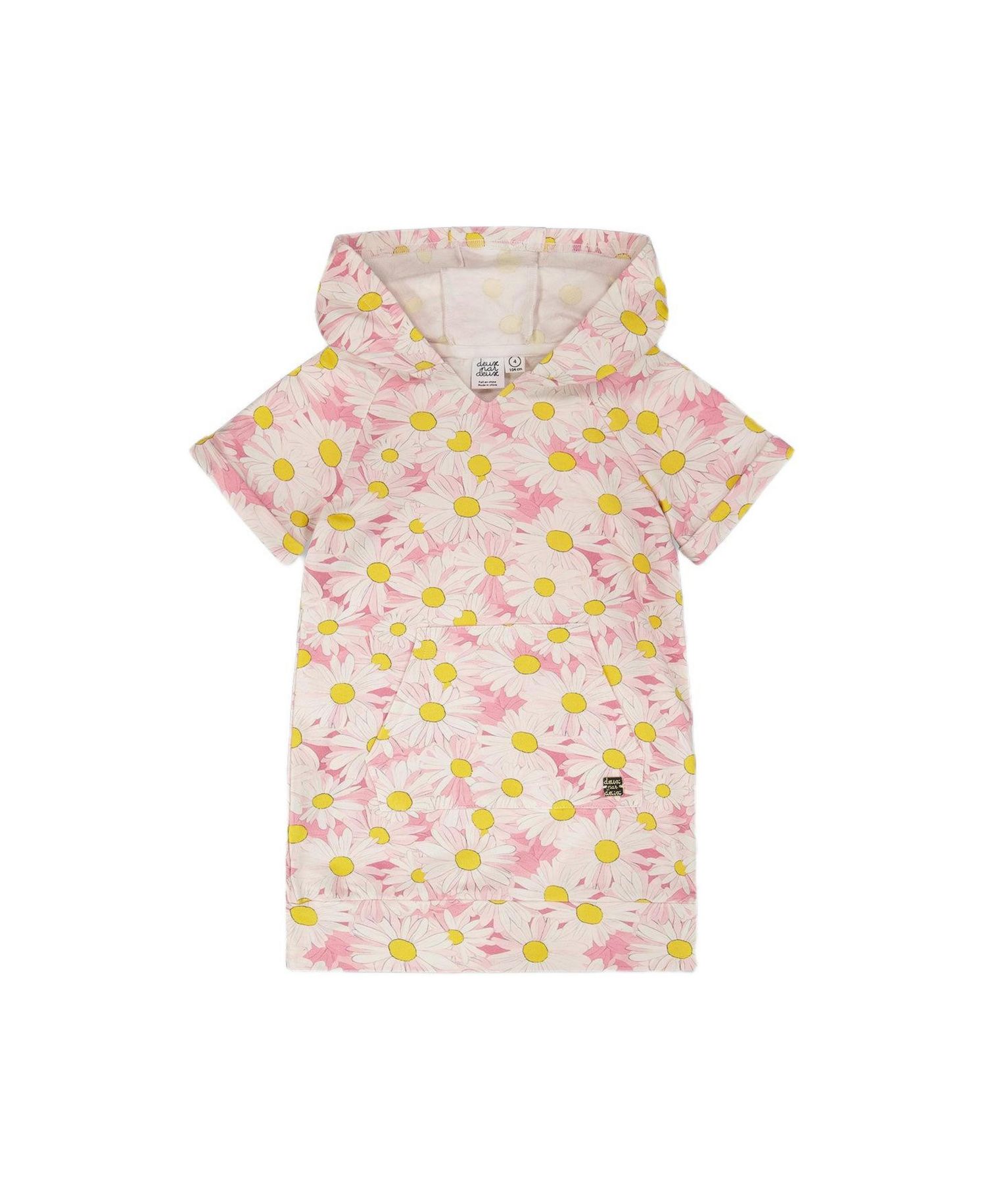Little Girls French Terry Hooded Dress Printed Daisies