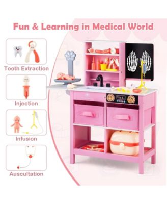 Kids Wooden Doctor Office Medical Center Pretend Play Set with Blackboard