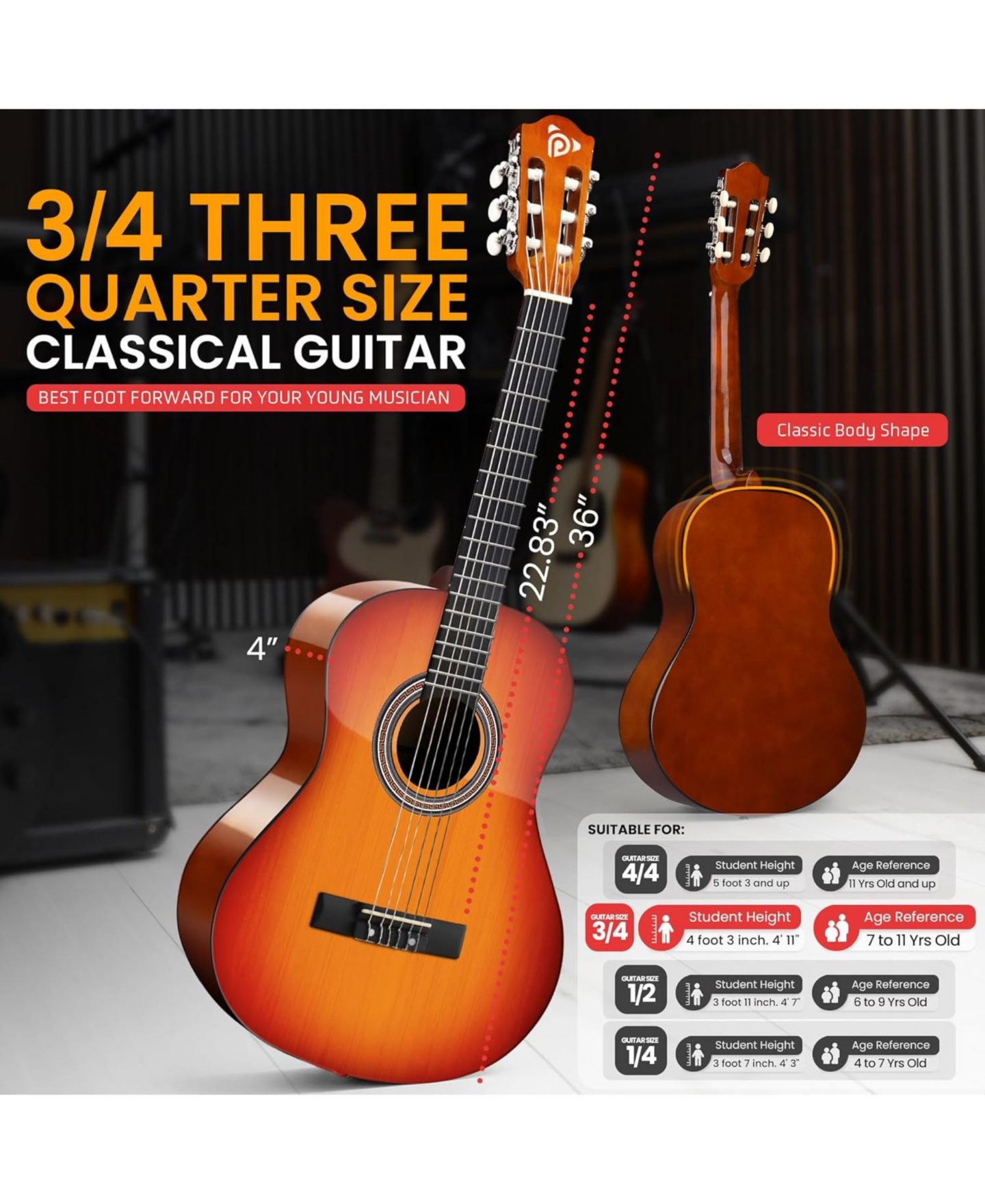Детские игрушки Pyle Beginner All-Wood Acoustic Guitar Kit With Tuner App & Lessons, 6-Piece, Ages 7+, цвет: Тёмный коричневый — фото 3