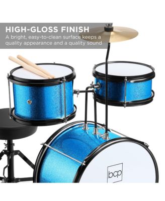 Kids 3-Piece Beginner Drum Set with Sticks, Cushioned Stool and Drum Pedal - Light Blue